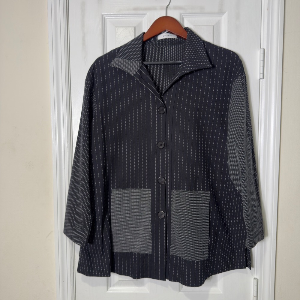 Vitamin Black Pinstripe Button Front Jacket Shirt USA Made Size‎ S